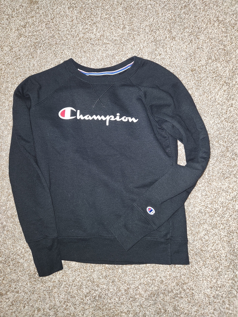 Champion Black Sweatshirt with White and Red Logo